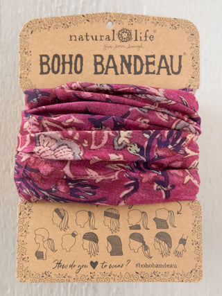 Full Boho Bandeau® Headband – Multi-Way Style - Mauve India Vines