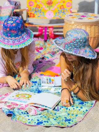 Sandy Days Bucket Hat – Teal Folk Border or Watercolor Patchwork