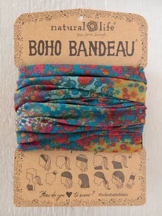 Full Boho Bandeau® Headband – Multi-Way Style - Prairie Patchwork Navy