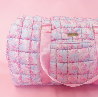 Watercolor Floral Bow Quilted Weekender Duffle Bag