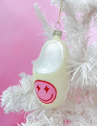 Pink Smiley Face Slipper Christmas Ornament