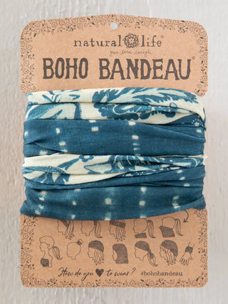 Full Boho Bandeau® Headband – Multi-Way Style - Shibori Stripe Indigo