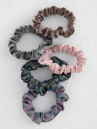 Print and Velvet Scrunchies, Set of 5