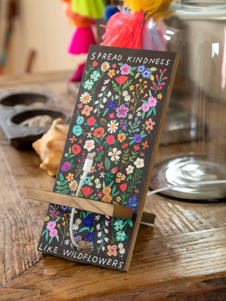 Wooden Phone Stand – Spread Kindness or Cream Folk Flower
