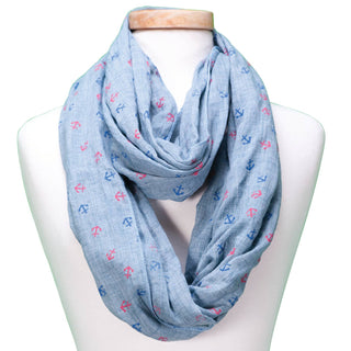 Tiny Anchors Cotton Infinity Scarf: Blue