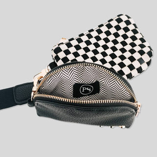Wonderlust Woven Dual Pouch Wristlet – Checkered & Solid Colors