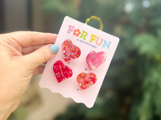FOR FUN - Claw Hair Clip Set - Mini - Asst Hearts - 4 Pcs