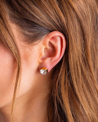 Maren Gold-Plated Bezel Gem Stud Earrings – 14k Gold Plated, Hypoallergenic