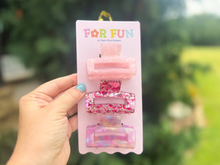 FOR FUN - Claw Hair Clip Set - Medium - Asst Pinks - 3 Pcs