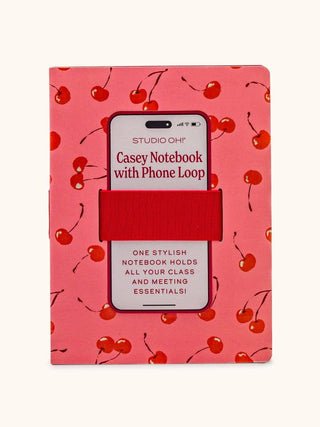 Fresh-Picked Cherries Casey Notebook with Phone Loop – 192 Lined Pages – 100 gsm Paper – 7.12" x 9.62"