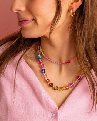 Beaded Necklace - Multi-Colored + Clear - Sophie