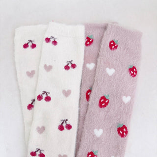 Cherry & Strawberry Fuzzy Socks – Set of 2