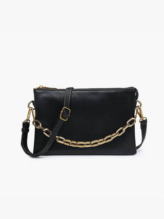Izzy Textured Crossbody – 3-Compartment Bag with Guitar Strap & Wristlet