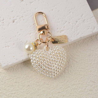 Puffy Pearl Heart Keychain Bag Charm – Gold Plated Clip Accessory