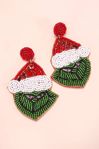 Christmas Holiday Grinch Seed Bead Earrings – Festive Beaded Statement Jewelry