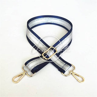 Crossbody Guitar Strap - Vertical Navy Silver White Stripe