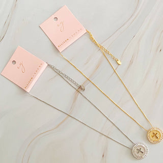 Shine Circle Cross Necklace – Cubic Zirconia Round Pendant on 16–20" Adjustable Chain – Gold or Silver