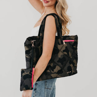 Presley Quilted Tote – Large Nylon Carryall With Matching Pouch