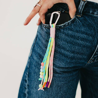 Rainbow Rope and Beaded Keychain – With Built-In Phone Holder