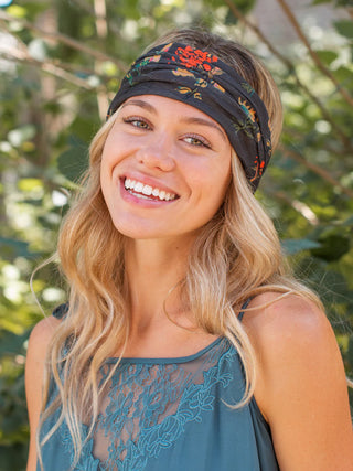 Full Boho Bandeau® Headband – Multi-Way Style - Charcoal Floral