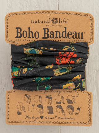 Full Boho Bandeau® Headband – Multi-Way Style - Charcoal Floral