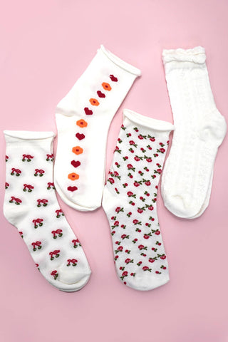Heart Flower Cherry Casual Socks