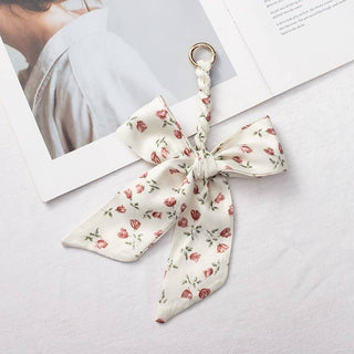 Silk Floral Bow Keychain – Gold Plated Bag Charm