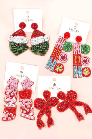 Christmas Holiday Grinch Seed Bead Earrings – Festive Beaded Statement Jewelry
