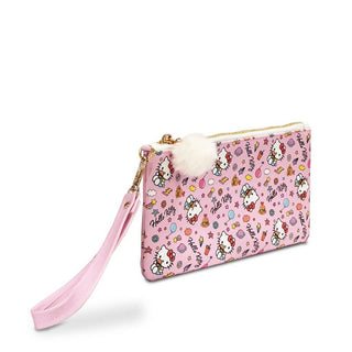 Hello Kitty College Letters Pencil Pouch – Vegan Leather Zipper Bag with Wristlet Strap – 8.75" x 4.25"