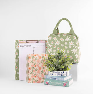 Small Lunch Tote, Daisy Floral Green