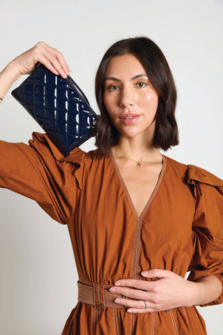 Riley Vegan High Gloss Quilted Crossbody/Wristlet Combo