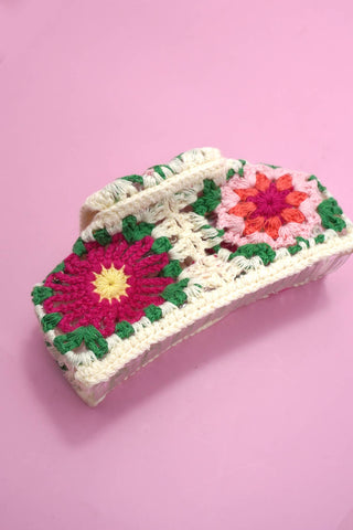 Jumbo Handmade Crochet Floral Hair Claw Clips – Vintage Style for Thick Hair