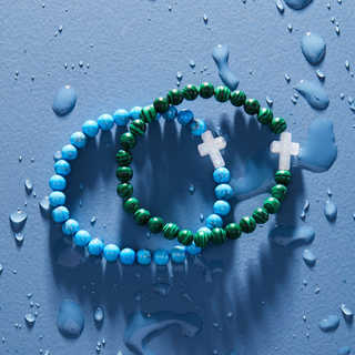 Holy Water Men’s Gemstone Malachite Cross Bracelet
