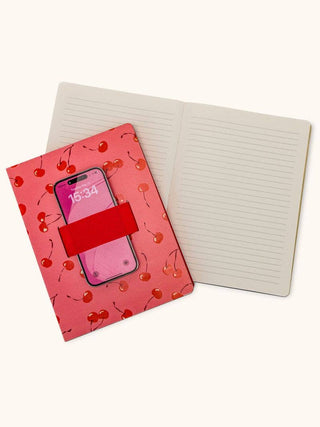 Fresh-Picked Cherries Casey Notebook with Phone Loop – 192 Lined Pages – 100 gsm Paper – 7.12" x 9.62"