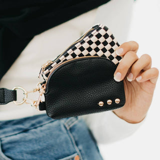Wonderlust Woven Dual Pouch Wristlet – Checkered & Solid Colors