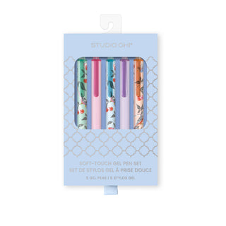 Birds in the Cherry Tree Soft-Touch Gel Pen Set – 5 Color Ink Pens – 0.7 mm Medium Point