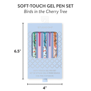 Birds in the Cherry Tree Soft-Touch Gel Pen Set – 5 Color Ink Pens – 0.7 mm Medium Point