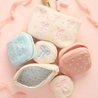 Teddy Pouch – Bows Pink | Sherpa Organizer in 3 Sizes