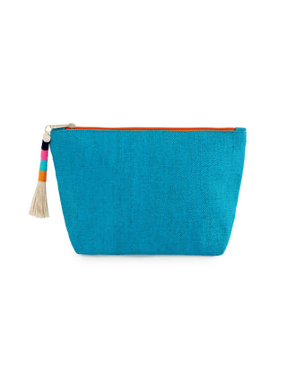 Cutie Zip Pouch – Woven Jute & PVC with Tassel | Turquoise, Navy, Orange, Pink