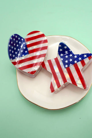 Patriotic Hair Claws – Red White & Blue Star and Heart Clips