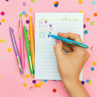 “Best Teacher Ever” Pen Set – 5 Metallic Ballpoint Pens with Gift Box