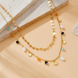 18K Stainless Steel Tarnish-Free Beaded & Pearl Drop Charm Necklace – Hypoallergenic, Waterproof