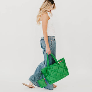 Presley Quilted Tote – Large Nylon Carryall With Matching Pouch