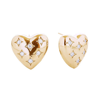 14K Gold-Dipped Heart Figure CZ Post Earrings: ONE SIZE / GOLD