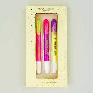 Shine Bright Wax Highlighter Set – 3 Colors – Gold Foil Gift Box – Boutique Stationery